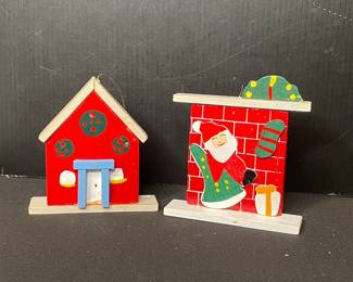Wooden Santa in Chimney and House Christmas Ornaments