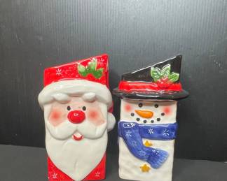 Ceramic Santa and Snowman Salt and Pepper Shakers