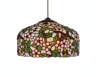 Vintage Tiffany Style Cherry Blossom Stained Glass Pendant Lamp