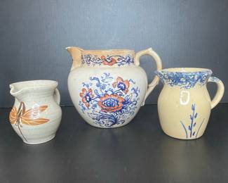 Ceramic Pitchers - Delftware Style, Speckled Leaf, and Spongeware