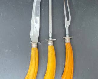 Vintage Washington Forge Carving Set with Amber Bakelite Handles