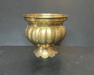 Vintage Fluted Brass Planter Urn
