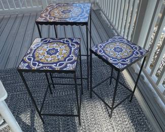Set of 3 Outdoor Tile Pedestal Tables