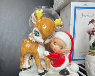 Lefton Christmas Figurine - Reindeer and Elf Candleholder