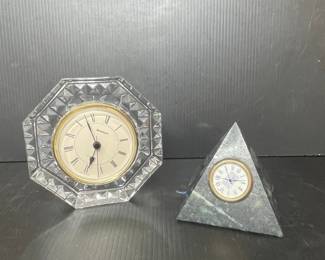 Staver Octagonal Crystal Quartz Clock and Marble Pyramid Mantel Clock