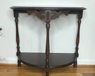 Vintage Demilune Console Table with Turned Legs and Lower Shelf