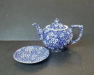 Burleigh Blue Calico Teapot and Saucer Set