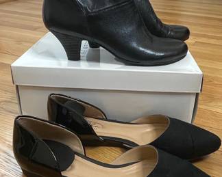 Black Leather Ankle Boots and Black Suede & Patent Flats