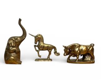 Vtg Brass Animal Figurines (Elephant, Unicorn, Bull)