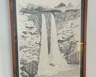 Waterfall with Rainbow Lithograph by Ilona Herperly