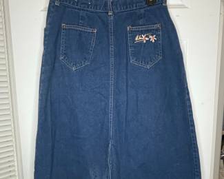 Vintage Embroidered Denim Midi Skirt