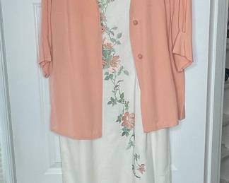 August Silk & Dress Barn Two-Piece Floral Embroidered Dress & Cardigan Set