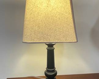 Black Turned Spindle Table Lamp with Linen Shade