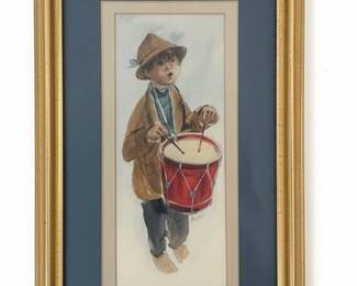 Boy with Drum Watercolor Painting