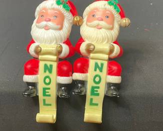 Vintage Russ Santa Claus "NOEL" Christmas Stocking Holders (Pair)