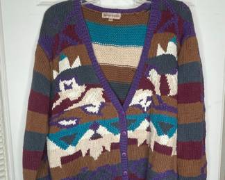 Vintage Southwestern Geometric Pattern Wool Blend Cardigan