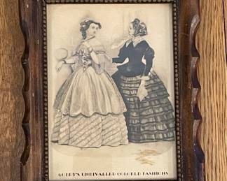 Godey's Unrivaled Colored Fashions Lithograph - Black and White