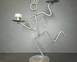 Postmodern Metal Stick Figure Candelabra vtg