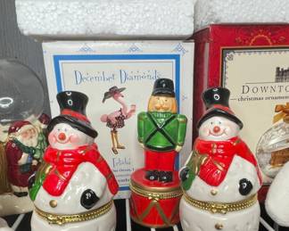 Porcelain Snowman Hinged Trinket Boxes
