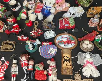 Assorted Christmas Ornaments with a Focus on Angels and Wood Crafts
