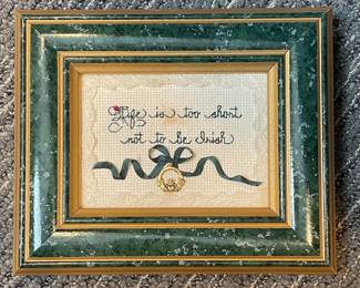 Framed Cross-Stitch "Life is too short not to be Irish" with Claddagh Charm