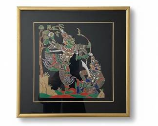 Thai Silk Painting Ramayana Scene