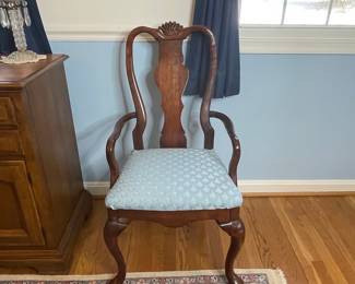Queen Anne Style Mahogany Dining Armchair with Upholstered Seat
