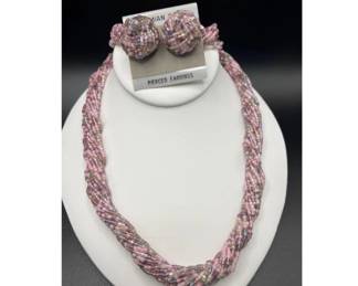 Bohemian Glass Multi‑Strand Necklace with Matching Pierced Earrings