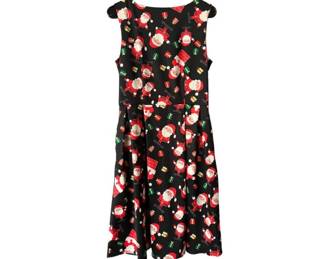 Vintage Santa Claus Print Flared Dress - Small