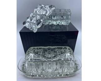 Cut Glass Butter Dish & Heisey Crystolite Trinket Dish