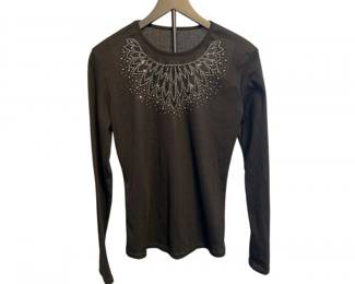 Sparkle Meets Soft Structure - Bedazzled Ribbed Top (Size S)