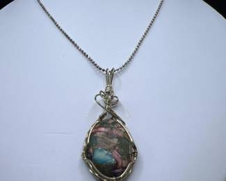 Sterling Silver Artisan Necklace with Genuine Jasper Stone & 925 Chain