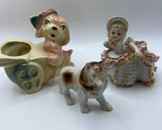 3 Mid‑Century Ceramic Figurines–Josef Girl, Dog Planter & Collie
