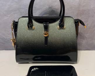 Black Ombre Patent Leather Handbag - Coordinating Wallet