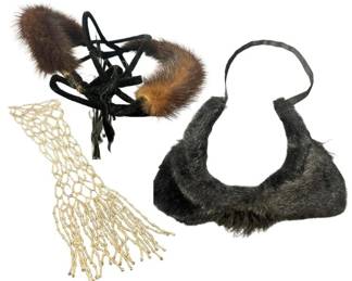 Avant Garde 1950s Hat, Faux Fur Collar & Beaded Accessory