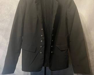 Black Military Style Jacket & Stretch Textured Long‑Sleeve Top