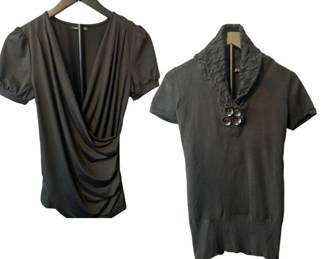 PattyBoutik Medium Black Tops–Knit Collar Button Style & 80s‑Inspired