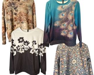 Four Premium T-Shirt Tops – Floral, Peacock & Geometric Styling-Medium