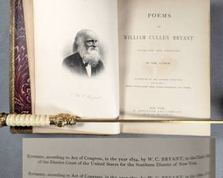 Inside page view of Poems by William Cullen Bryant, hardcover leather, published 1876 by D. Appleton and Company, New York