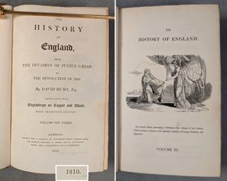 Inside pages of The History of England Vol. III by David Hume, hardcover, leather, published 1810 by J. Ballantyne and Co. Edinburgh