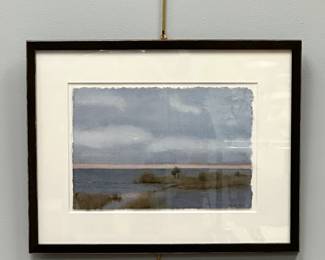 An original signed Blanche Hanson watercolor painting titled "Lake Weather." 13-3/4" H x 17-1/2" W.