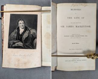 Inside page view of Memoirs of Sir James MackIntosh Vol. I and II, hardcover half-calf, published 1836 by Edward Moxon, London
