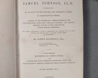 Inside page view of four-volume set of Boswell's Life of Johnson, Illustrated; by James Boswell, Esq., half-calf hardcover, published by Office of the National Illustrated Library 