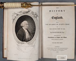 Inside page view of The History of England Vol. I by David Hume, hardcover, leather, published 1808 by J. Ballantyne and Co. Edinburgh