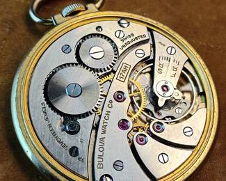 Movement of the Bulova, 17 Jewel pocket watch, runs