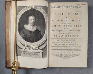 Inside page view of Milton's Paradise Regained Volume I and II, hardcover leather, published 1853 in London