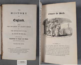 Inside page of The History of England Vol. V by David Hume, hardcover, leather, published 1809 by J. Ballantyne and Co. Edinburgh