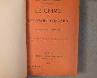 Inside page view of Le Crime de Sylvestre Bonnard by Anatole France, hardcover, half leather; published 1923 by Calmann-Lévy