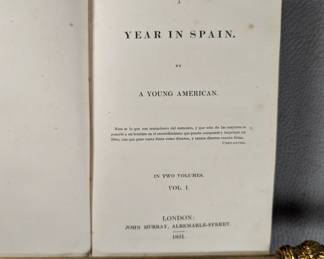 Inside page view of A Year in Spain by A Young American (A. Slidell-Mackenzie) Vol. I, hardcover half-calf, published 1831 by John Murray, London
