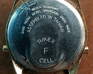 Reverse of the Timex F Cell wrist watch, 1970's, quart, runs, keeps time